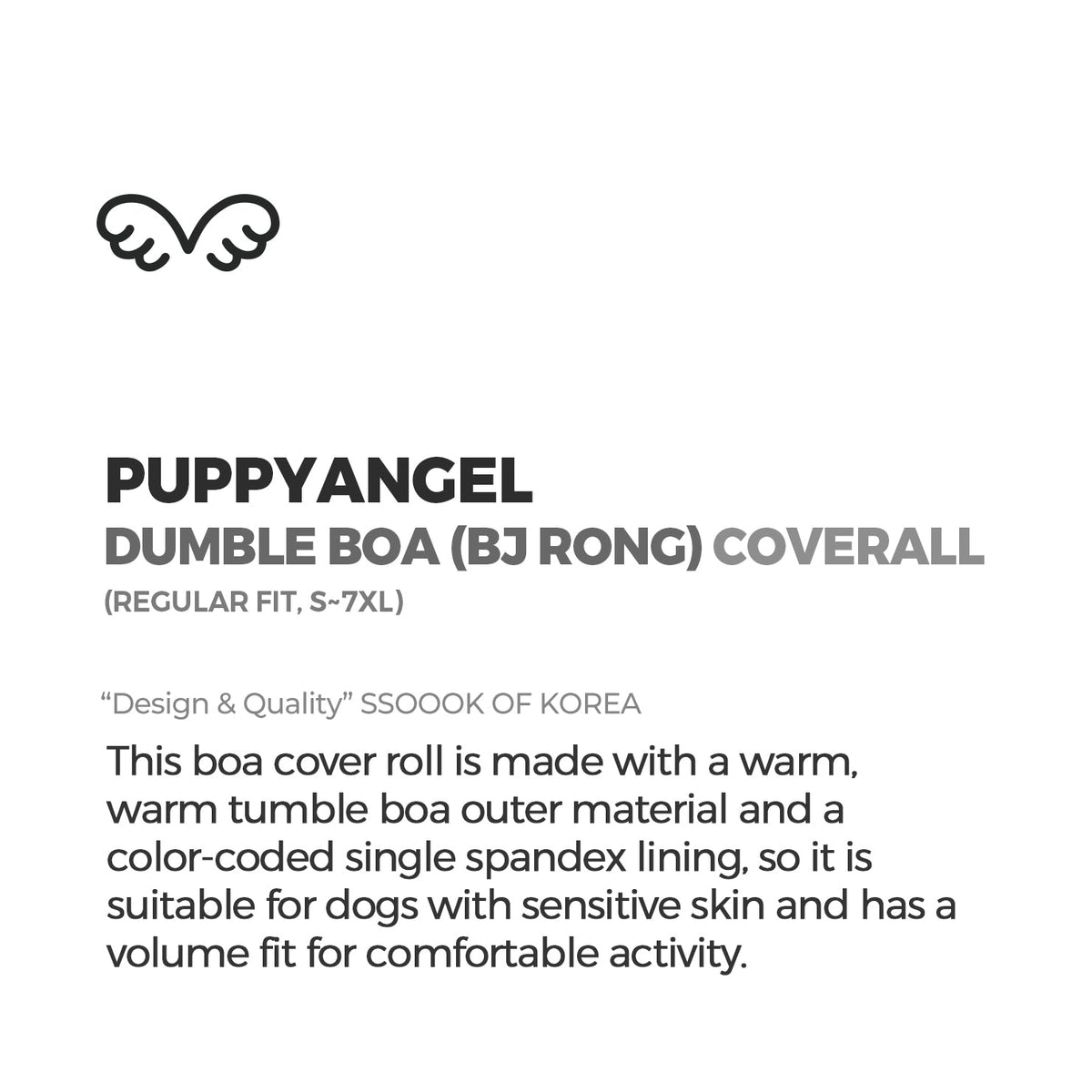 [PA-OR164] PUPPYANGEL DUMBLE BOA (BJ RONG) Coverall ( For Unisex, 2XL ~ 7XL)
