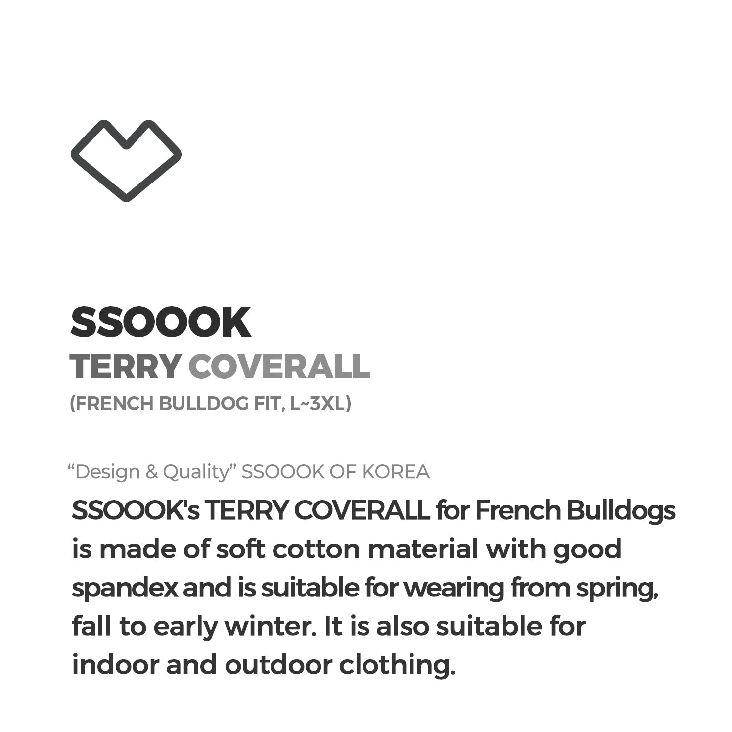 [SO-OR333] SSOOOK Terry Coverall (French Buldog Fit, For Unisex) ( L ~ 3XL )