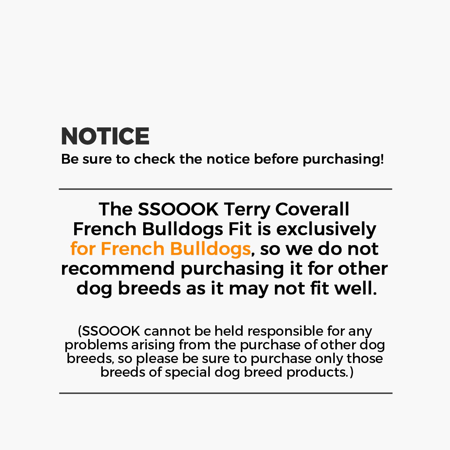 [SO-OR333] SSOOOK Terry Coverall (French Buldog Fit, For Unisex) ( L ~ 3XL )