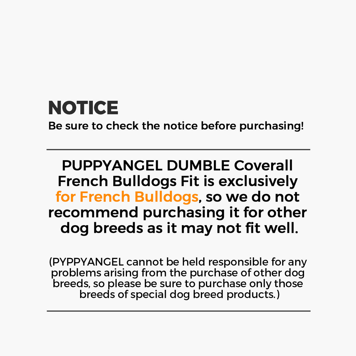 [PA-OR165] PUPPYANGEL DUMBLE BOA (BJ RONG) Coverall ( French Bulldog Fit, For Unisex, L ~ 3XL)