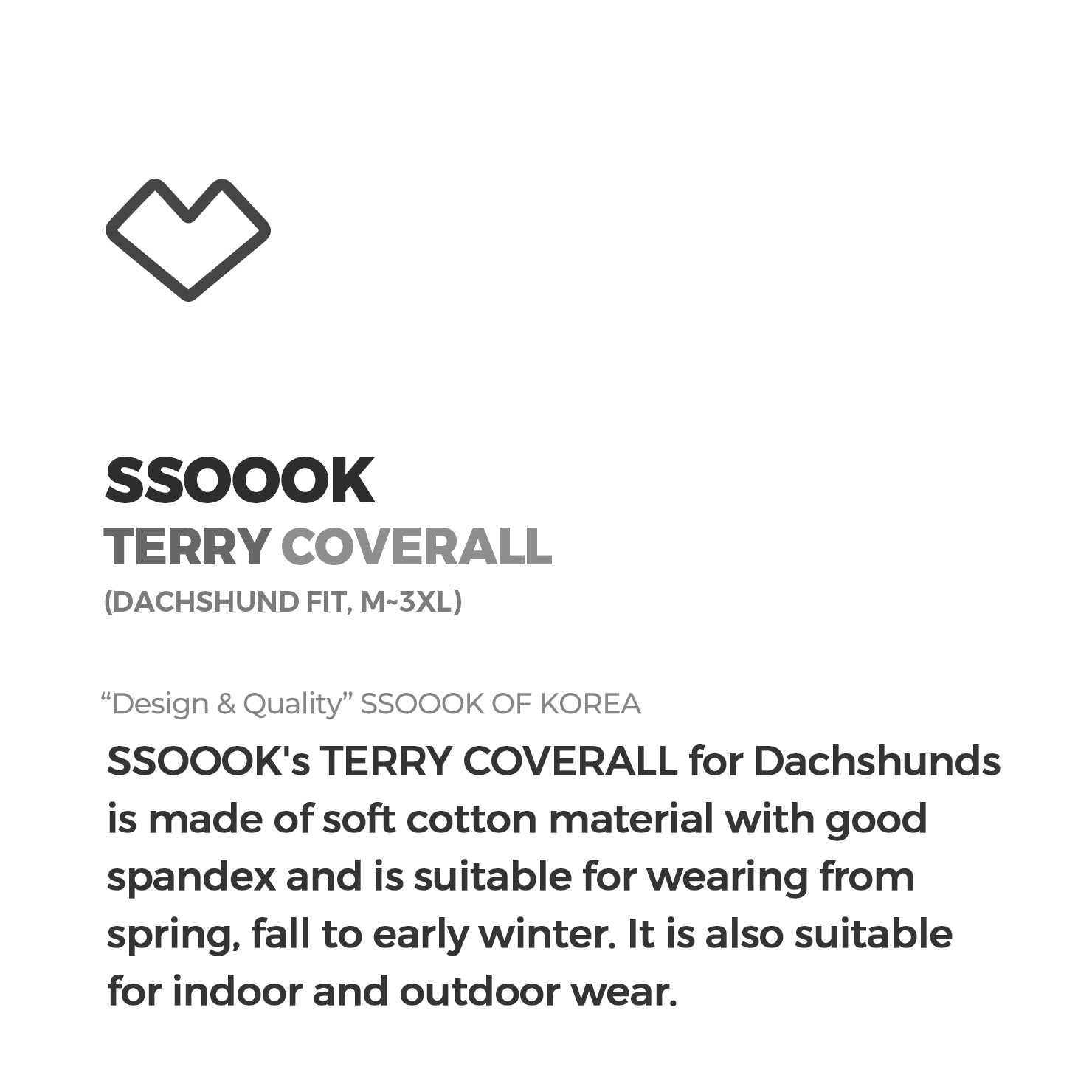 [SO-OR335] SSOOOK Terry Coverall (Dachshund Fit, For Unisex) ( M ~ 3XL )