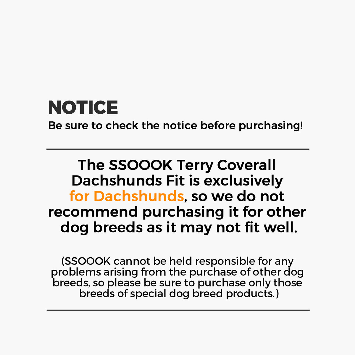 [SO-OR335] SSOOOK Terry Coverall (Dachshund Fit, For Unisex) ( M ~ 3XL )