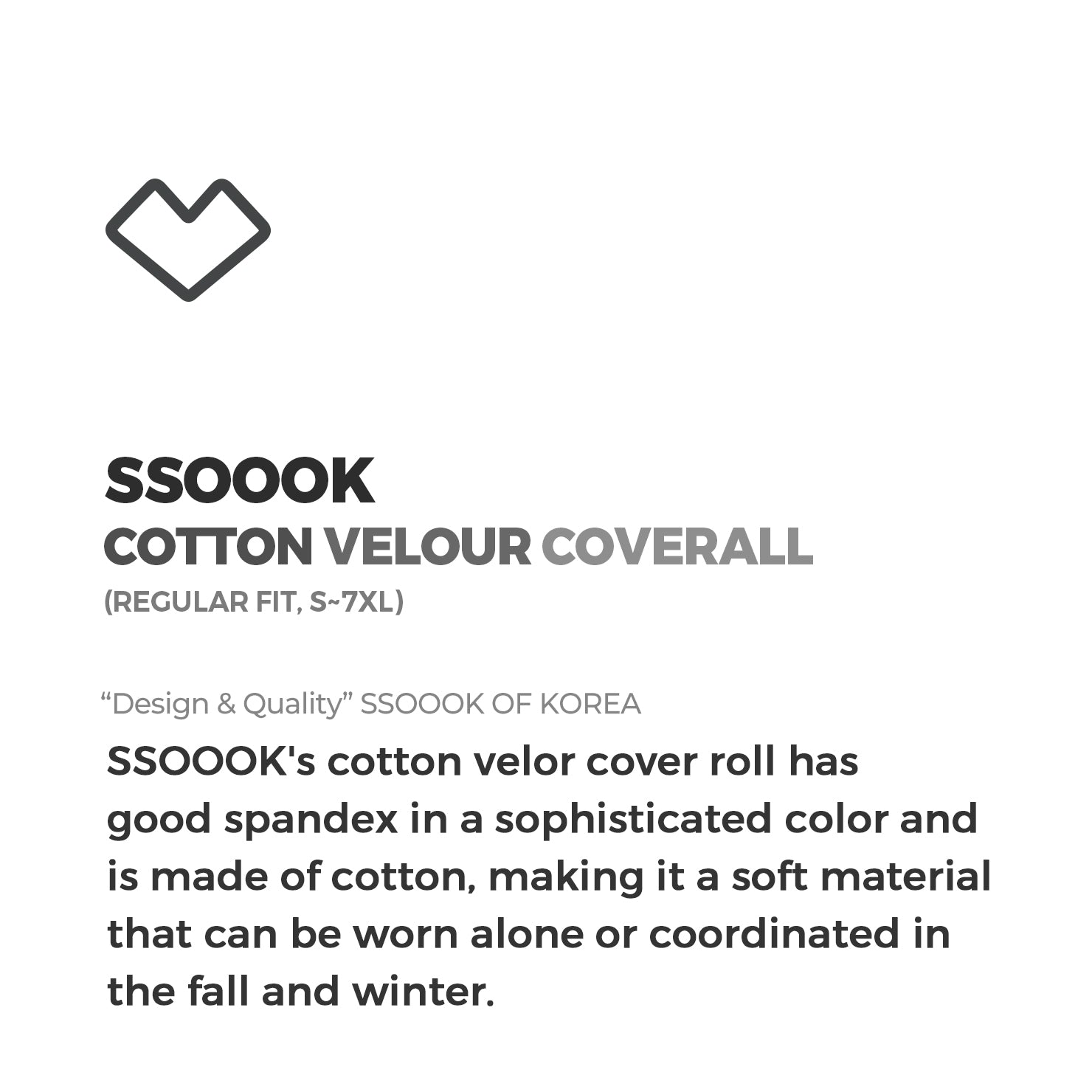 [SO-OR361] SSOOOK Cotton Velour Coverall (For Unisex) ( S ~ XL )