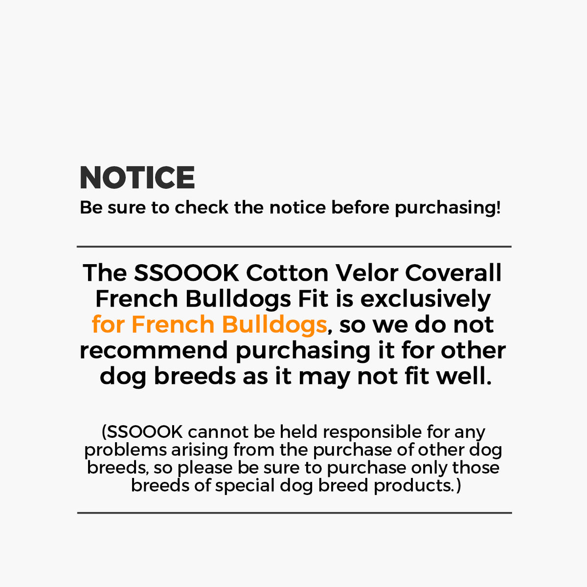 [SO-OR363] SSOOOK Cotton Velour Coverall (French Bulldog, For Unisex) ( L ~ 3XL )