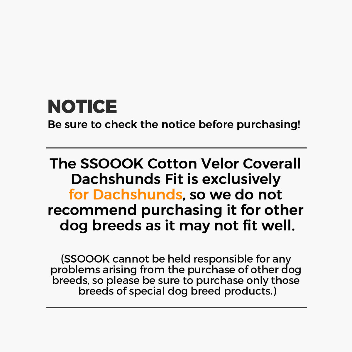 [SO-OR365] SSOOOK Cotton Velour Coverall (Dachshund Fit, For Unisex) ( M ~ 3XL )