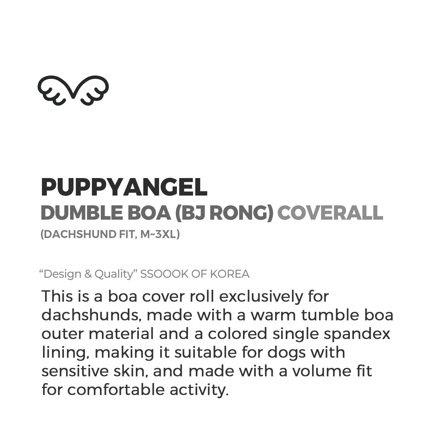 [PA-OR166] PUPPYANGEL DUMBLE BOA (BJ RONG) Coverall ( Dachshund Fit, For Unisex, M ~ 3XL)