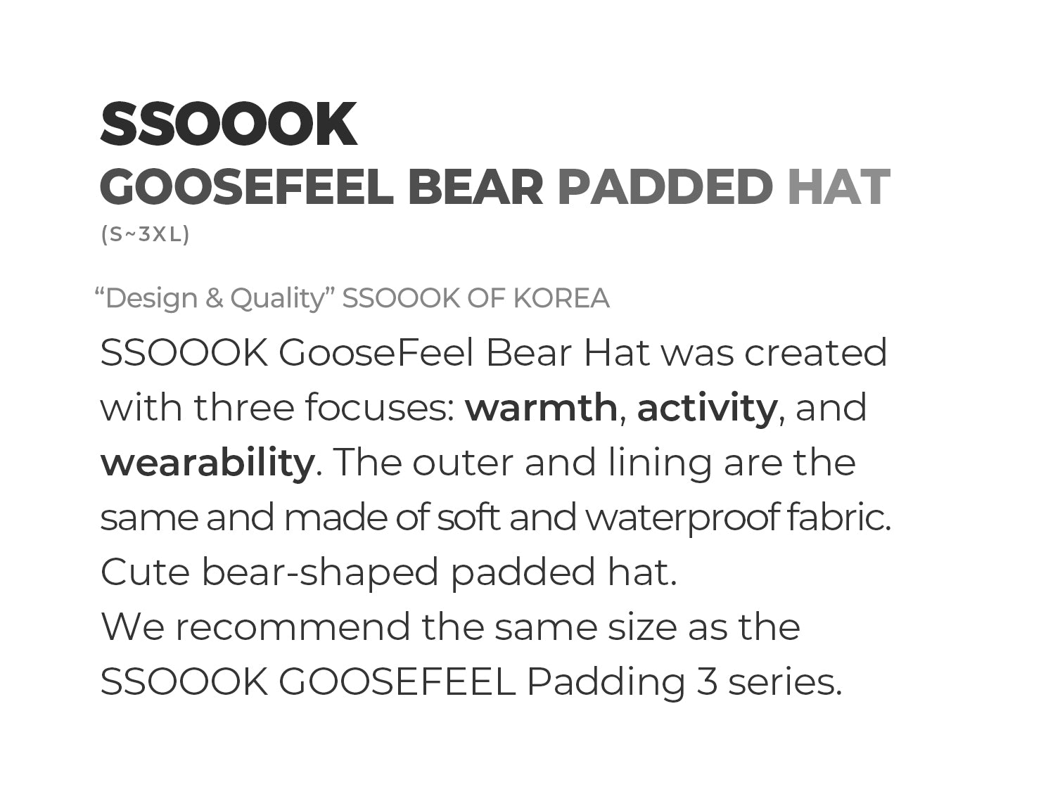 SO-AC023] SSOOOK Goosefeel Bear Padded Hats
